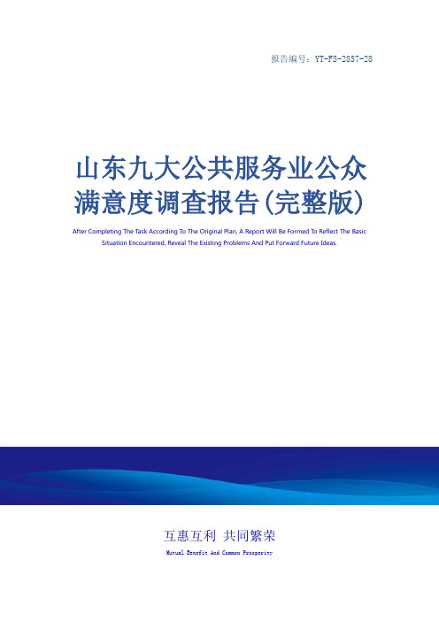 山东九大公共服务业公众满意度调查报告(完整版)