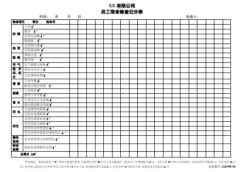 宿舍卫生检查记分表