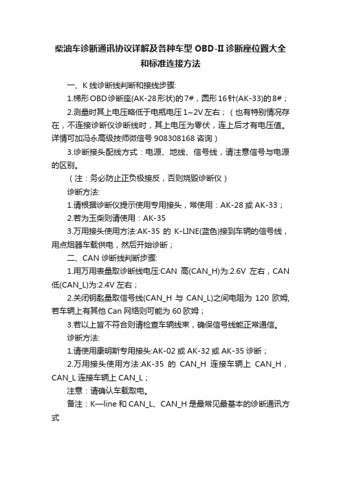 柴油车诊断通讯协议详解及各种车型OBD-II诊断座位置大全和标准连接方法