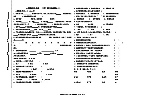 科学六上期末检测卷(四)