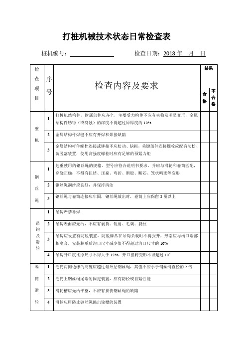 打桩机械日常检查表