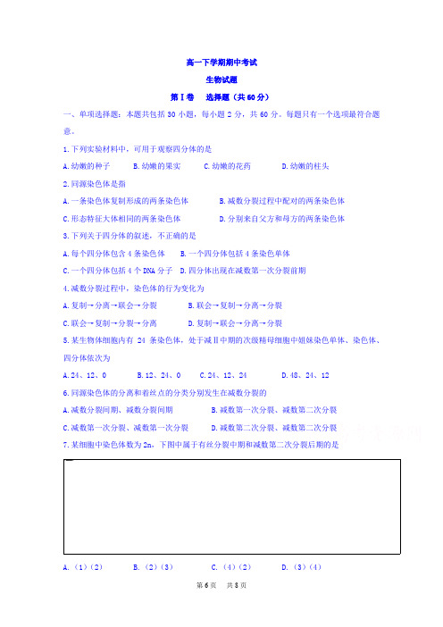 高一下学期期中考试生物试题Word版含答案 (5)