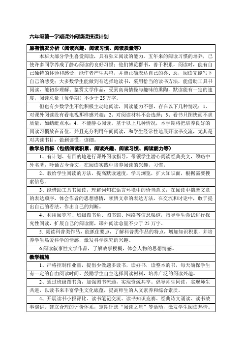 第11册课外阅读授课计划