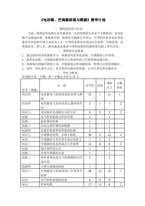 制冷教学计划