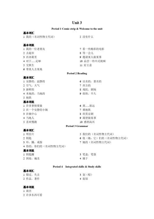 7B Unit3  词汇默写