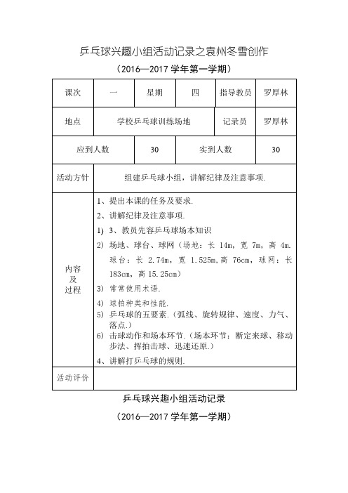 乒乓球社团活动记录