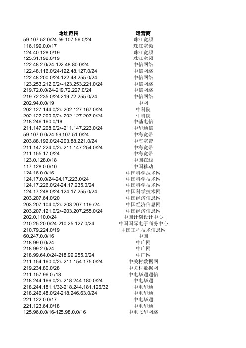 中国IP地址所属运营商明细 电信 移动 联通 网通