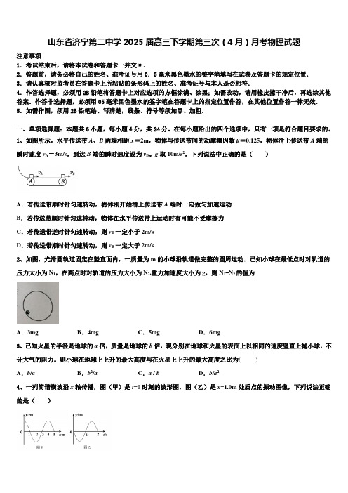 山东省济宁第二中学2025届高三下学期第三次(4月)月考物理试题