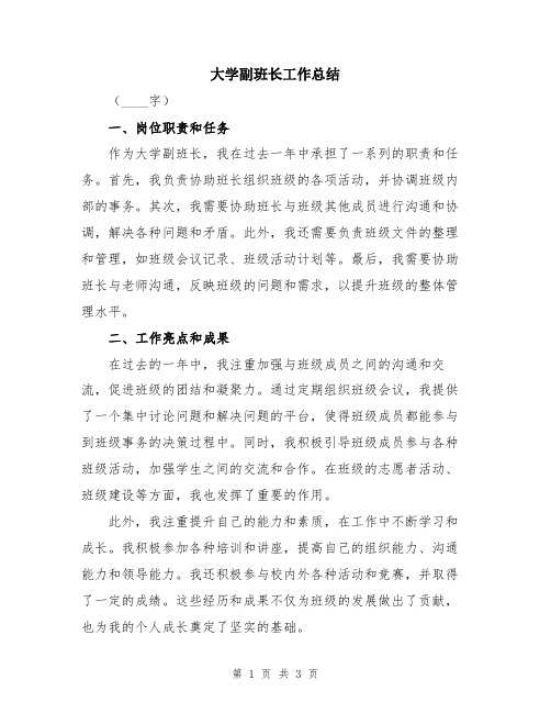 大学副班长工作总结