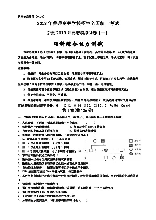 2013高考模拟(宁夏2013模拟卷)绝密