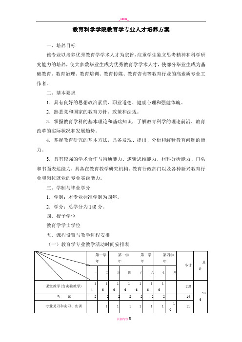 教育科学学院教育学专业人才培养方案