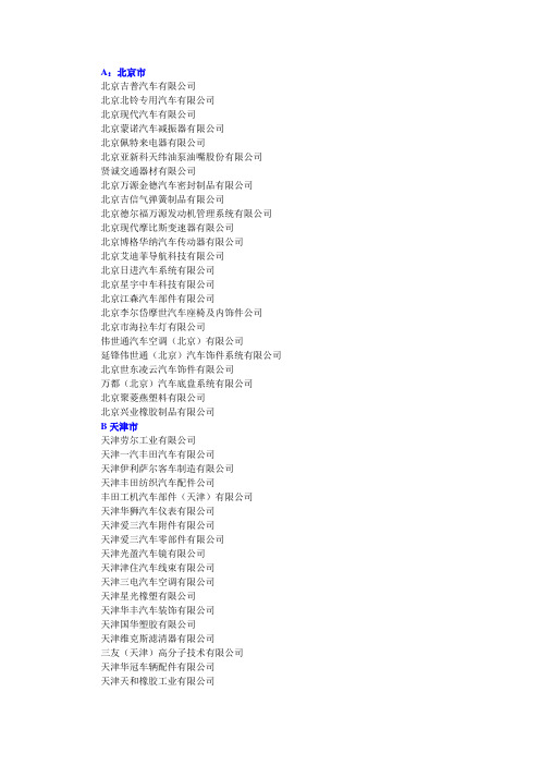 中国大陆汽车及配件公司名称