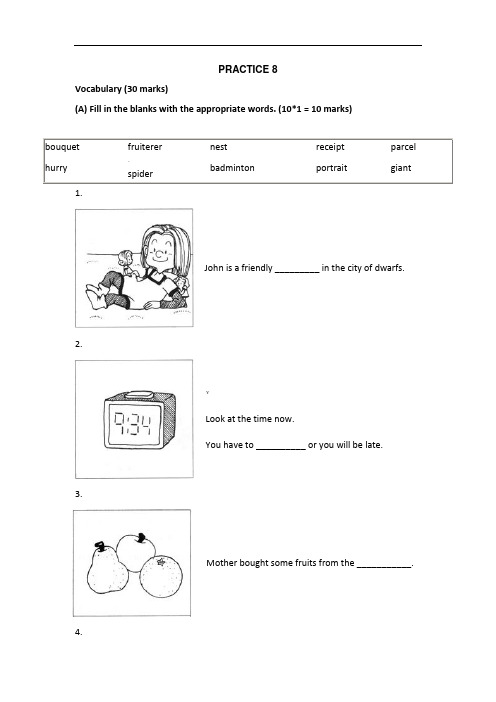 新加坡小学英语试卷一年级PRACTICE_8-1