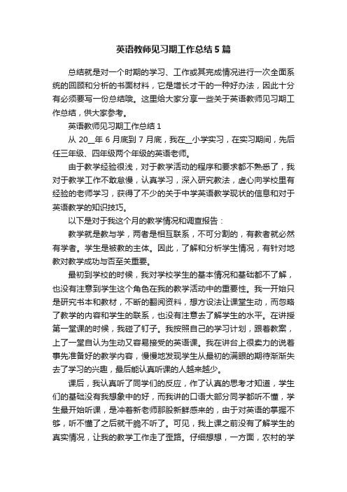 英语教师见习期工作总结5篇