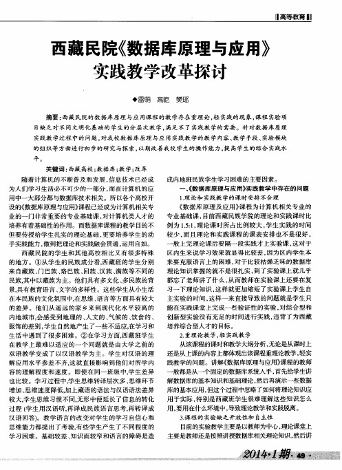 西藏民院《数据库原理与应用》实践教学改革探讨