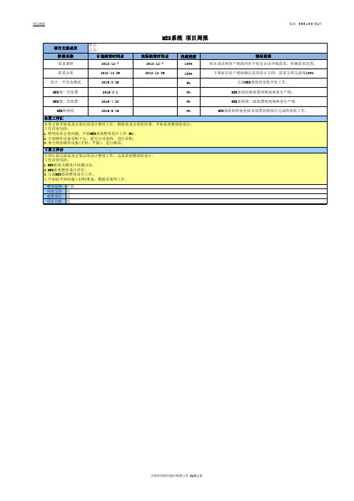 MES系统项目周报