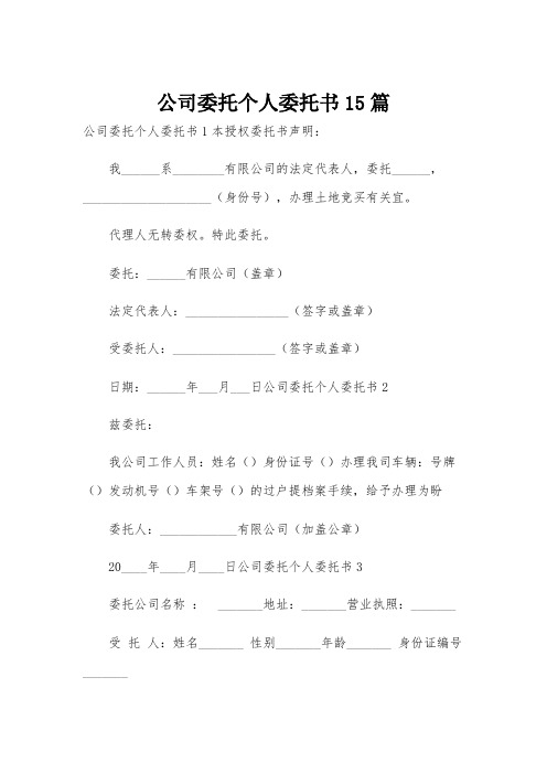 公司委托个人委托书15篇