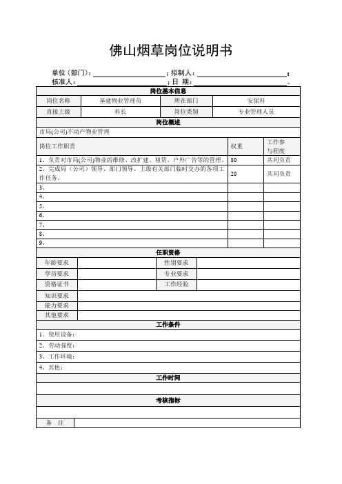 基建物业管理员岗位说明书范例