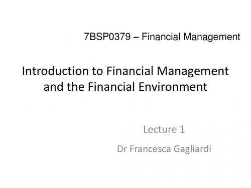 FINANCIAL MANAGEMENT LECTURE 1