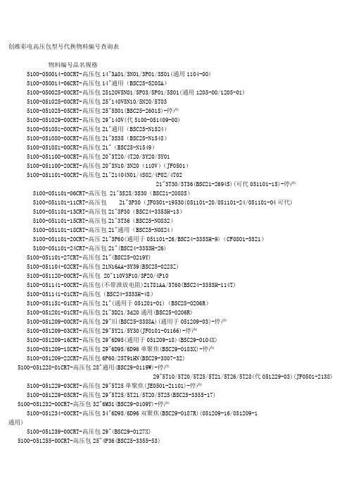 创维高压包型号代换物料编号查询表