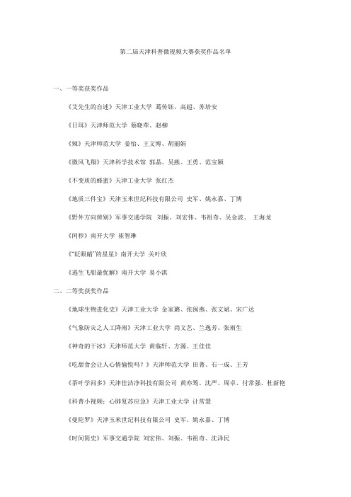 第二届天津科普微视频大赛获奖作品名单