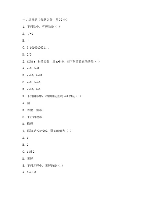 初二下入学考试数学试卷