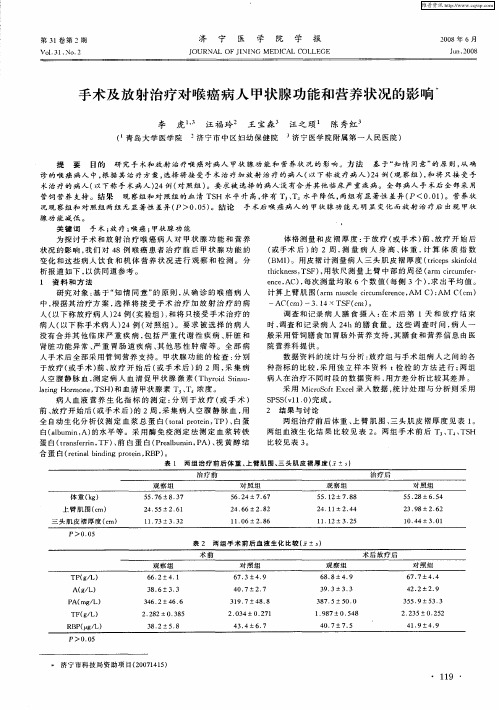 手术及放射治疗对喉癌病人甲状腺功能和营养状况的影响