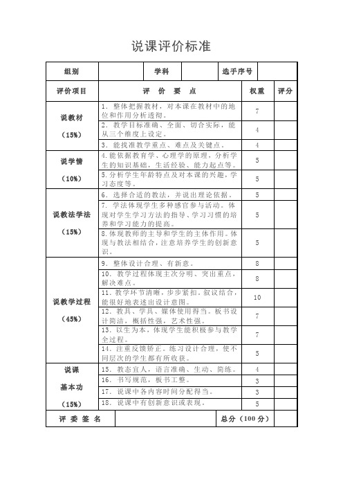 说课、答辩评分标准