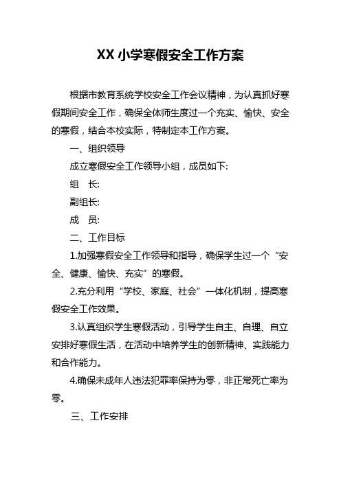 XX小学寒假安全工作方案