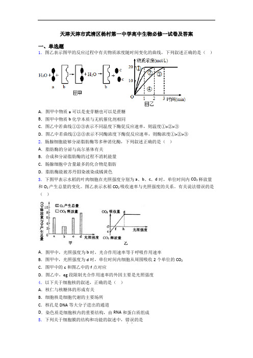 天津天津市武清区杨村第一中学高中生物必修一试卷及答案