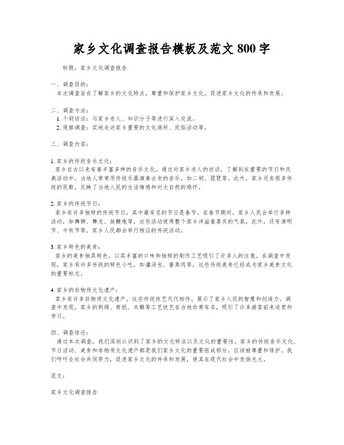 家乡文化调查报告模板及范文800字