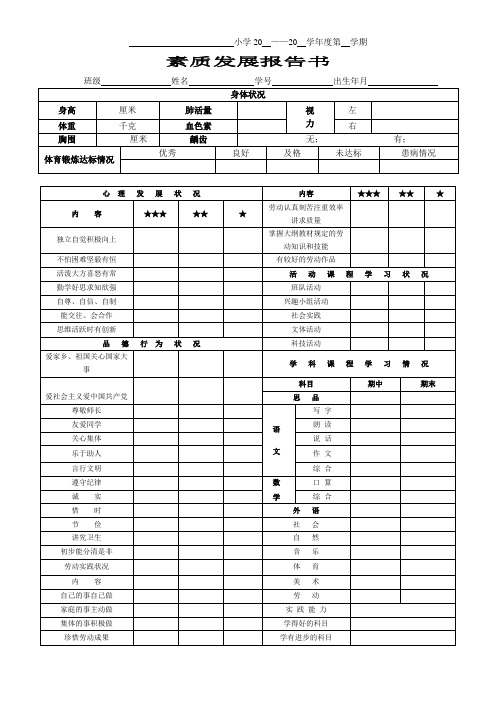 小学生素质发展报告书(通用版)