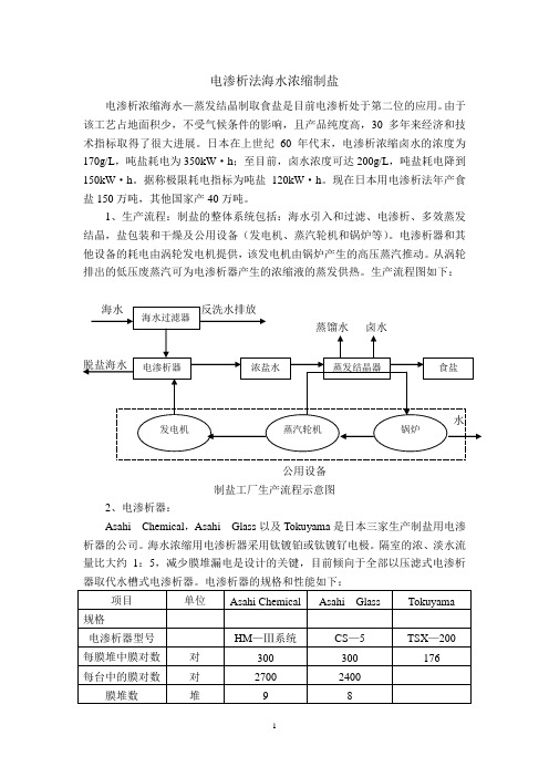 电渗析法海水浓缩制盐