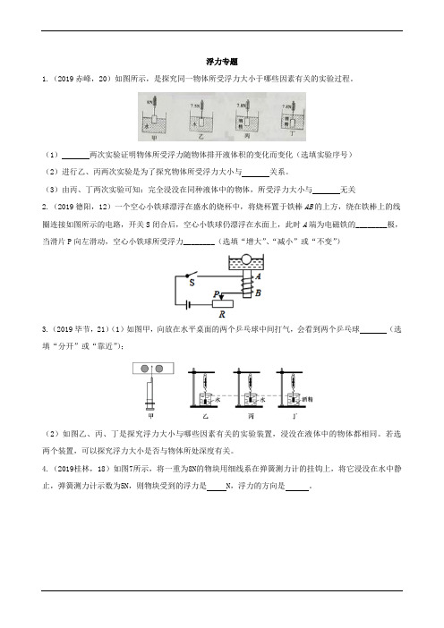 2019年中考物理真题分类汇编六5浮力专题计算浮力专题