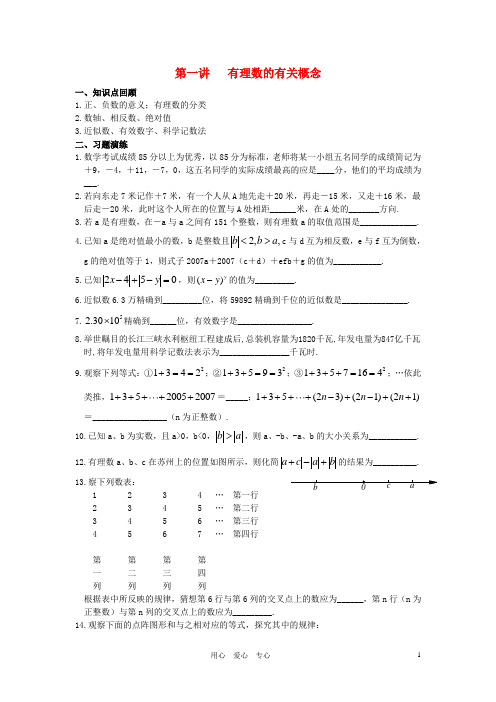 七年级数学下册 第1讲 有理数的有关概念试题(无答案)