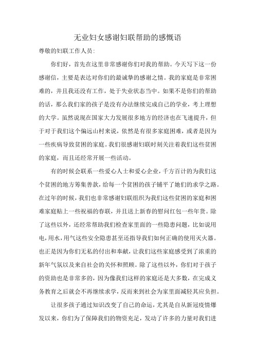 无业妇女感谢妇联帮助的感慨语