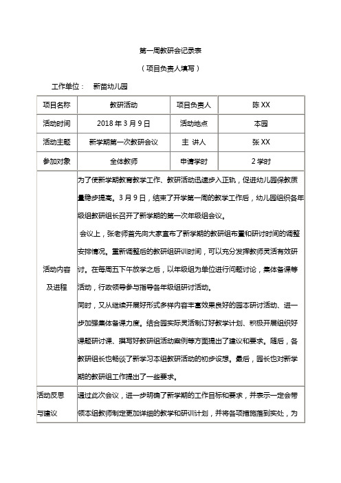 幼儿园开学第一周第一次教研会内容