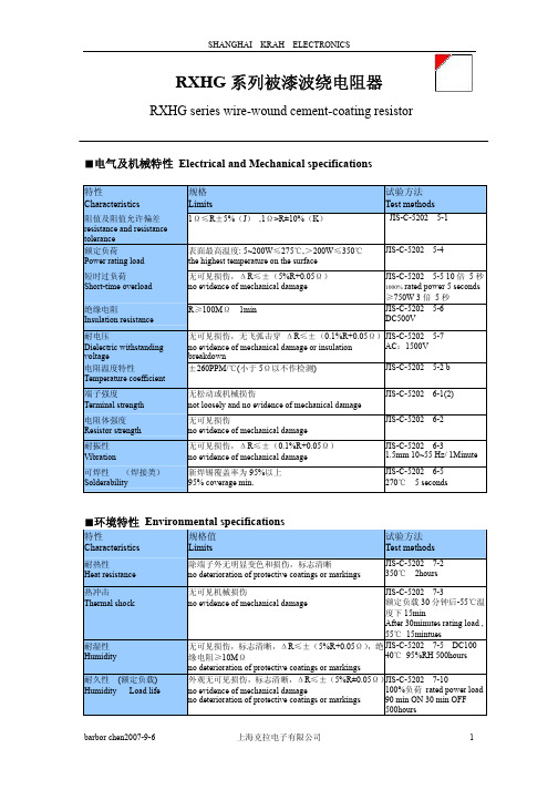 RXHG型波绕电阻器产品规格书