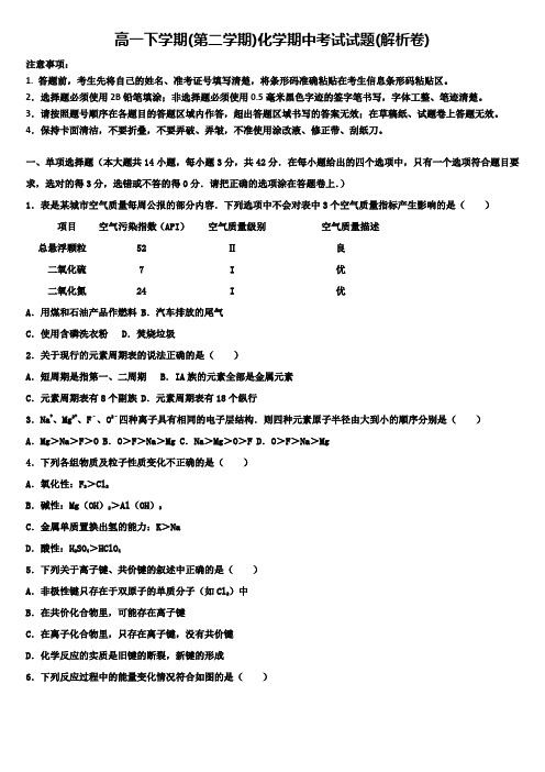 (精品合集试卷10套)甘肃省兰州市高一第二学期期中化学有答案含解析word版