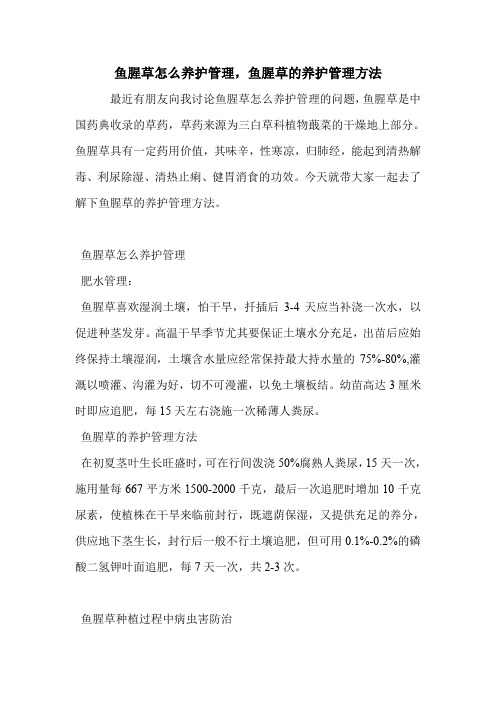鱼腥草怎么养护管理,鱼腥草的养护管理方法.doc