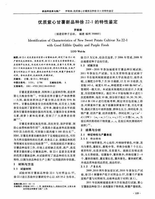 优质紫心甘薯新品种徐22—1的特性鉴定