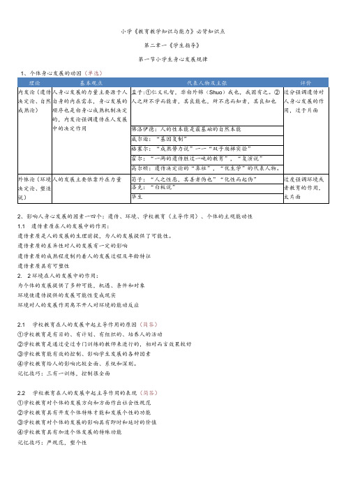 小学教资科目二《教育知识与能力》第二章《学生指导》重难点汇总