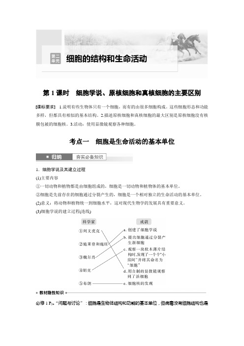 2024届高考一轮复习生物教案(苏教版)：细胞学说、原核细胞和真核细胞的主要区别