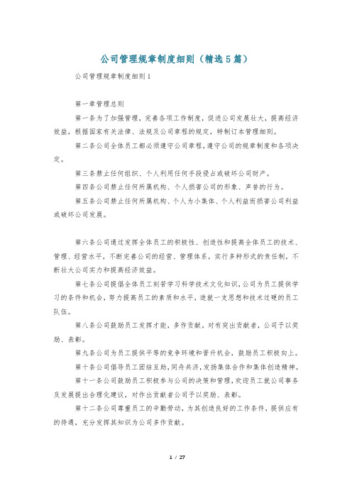 公司管理规章制度细则(精选5篇)