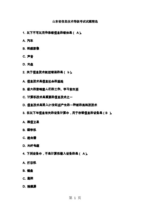 山东省信息技术等级考试试题21页word文档