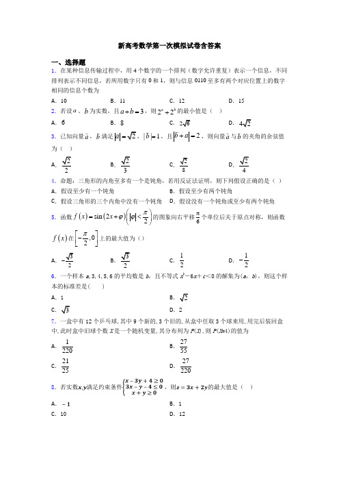 新高考数学第一次模拟试卷含答案