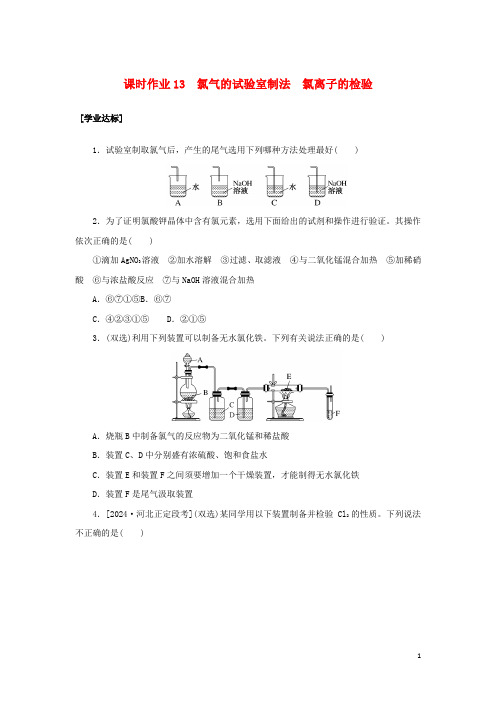 2024_2025学年新教材高中化学课时作业13氯气的实验室制法氯离子的检验新人教版必修第一册