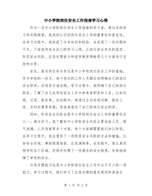 中小学校岗位安全工作指南学习心得