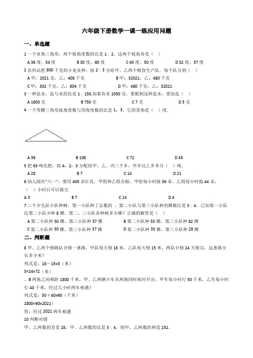 【小学数学】六年级下册数学一课一练 5.9应用问题 浙教版(含答案)