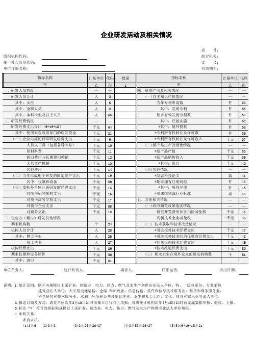 企业研发活动及相关情况表